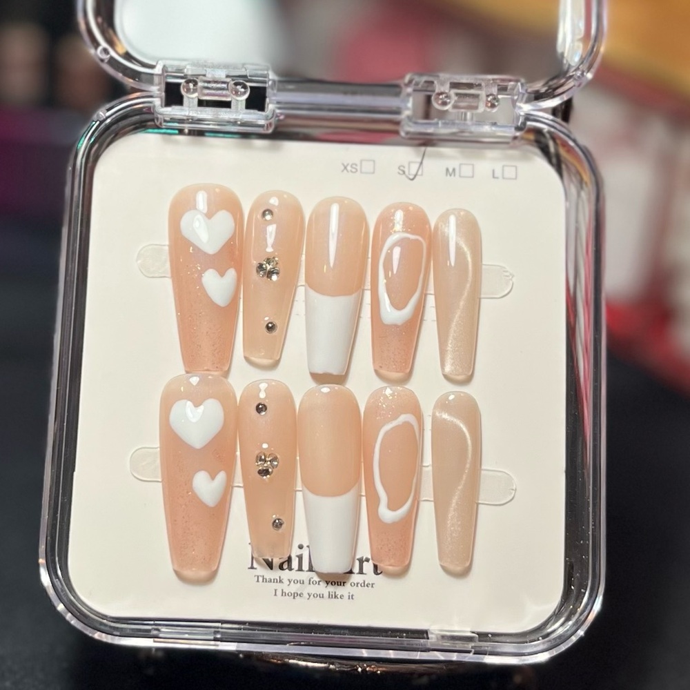 Hand Crafted Nude and White Nail Art Set